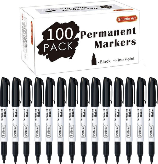 Permanent Markers, 100 Pack Black Permanent Marker Set,Fine Point, Works on Plastic,Wood,Stone,Metal and Glass for Doodling, Marking