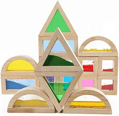 Large Wooden Building Blocks for Toddlers Baby Kids 16 Pcs Rainbow Blocks Geometry Sensory Stacking Construction Toys Set Colorful Preschool Learning Educational Toys for Boys & Girls…