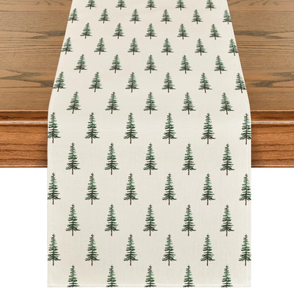 Beige Xmas Tree Christmas Table Runner, Seasonal Winter Kitchen Dining Table Decoration for Home Party Decor 13X72 Inch