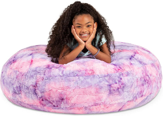 Cocoon 4 Foot Bean Bag Chair - Faux Fur, Unicorn Pink