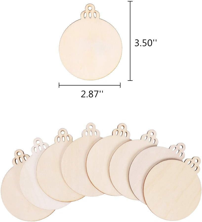 60PCS 3.5" DIY Wooden Christmas Ornaments Unfinished Predrilled Wood Slices Circles for Crafts round Centerpieces Discs Holiday Hanging Decorations