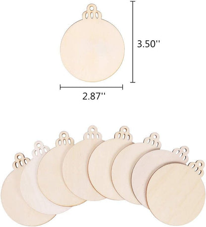 60PCS 3.5" DIY Wooden Christmas Ornaments Unfinished Predrilled Wood Slices Circles for Crafts round Centerpieces Discs Holiday Hanging Decorations