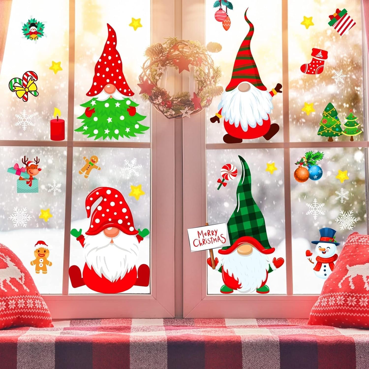 Christmas Window Clings Gnome Christmas Window Decorations Static Christmas Window Decals Window Stickers for Glass Windows Décor Gnome Christmas Decorations Ornaments Party Supplies 9 Sheets