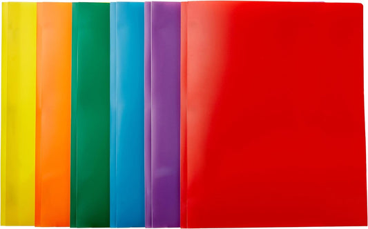 Heavy Duty Plastic Folders with 2 Pockets for Letter Size Paper, Assorted Color, Pack of 6