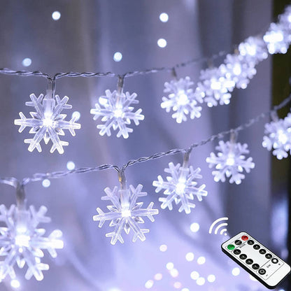 Christmas Snowflake String Lights, 20 FT 40 LED Battery Operated Fairy Lights with Remote, 8 Modes Timer Hanging Decor for Bedroom Patio Party Wall Indoor Outdoor Xmas Tree Decorations Cool White