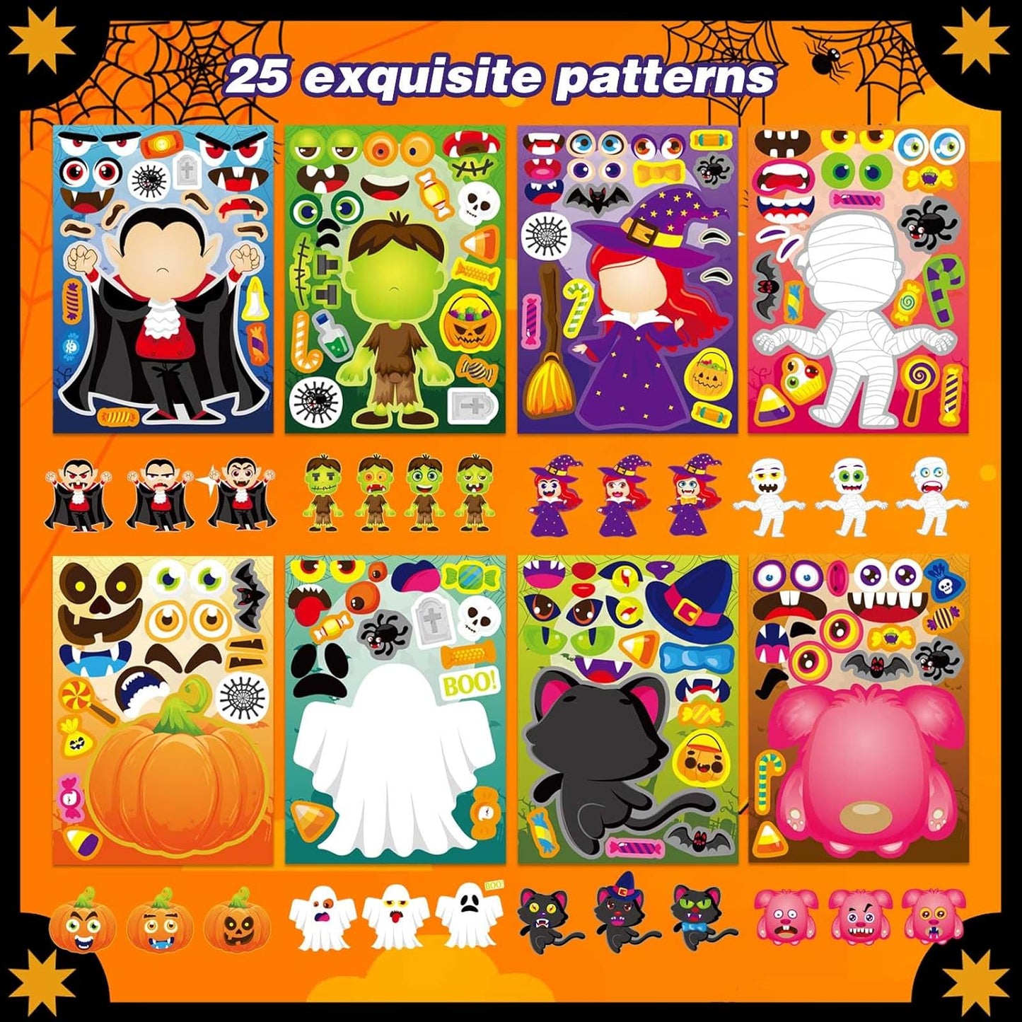 Halloween Stickers 40PCS Make a Face Stickers Make Your Own Halloween Character Mix and Match Stickers Sheets Vampires Witches Mummies Zombies Ghosts Monsters Stickers Halloween Party Games Stickers