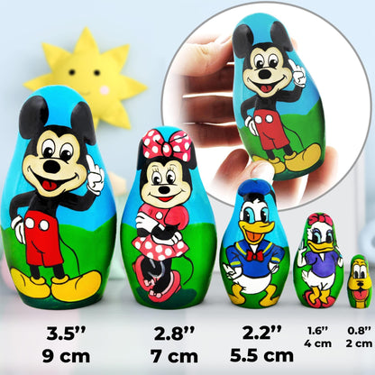 Matryoshka Babushka Russian Nesting Wooden Doll Cartoon Mickey Mouse Minnie