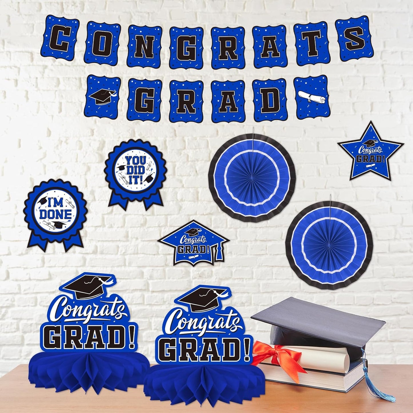 Blue Themed 2024 Graduation Decorations Set - Congrats Grad Banner, Class of 2024 Backdrop, Balloons & Streamers Kit - Complete Party Supplies for High School & College Celebrations