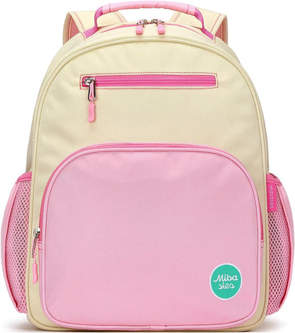 Girls Backpack for Elementary School, Backpack for Girls 5-8, Lightweight Kids Backpacks for Girls（Beige Pink）