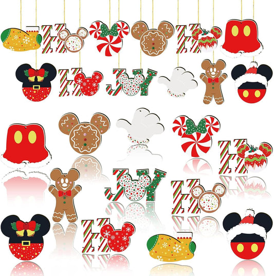 Christmas Decorations Tree Ornaments Set - 24Pcs Wooden Mouse Ornaments for Holiday Christmas Trees Hanging Party Decorations