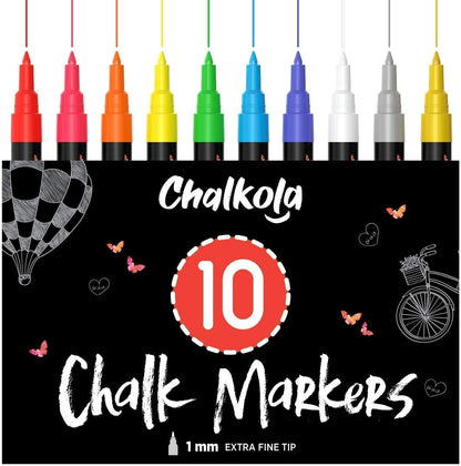 Liquid Chalk Markers Erasable (10 Pack) W/Gold & Silver - Washable Paint Chalk Pens for Chalkboard Signs, Blackboard, Car Window, Bistro, Glass, Board - Neon Wet Wipe 6Mm Reversible Bold Tip