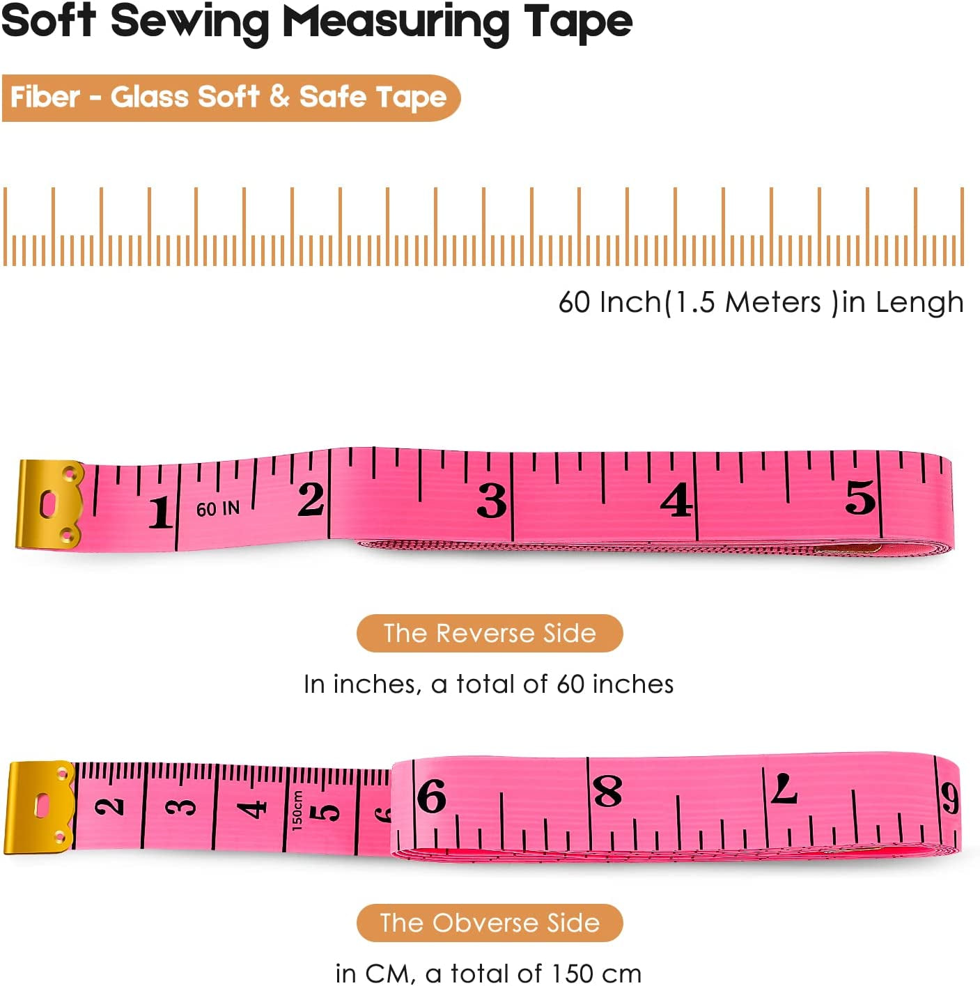 2 Pack Tape Measure Measuring Tape for Body Fabric Sewing Tailor Cloth Knitting Vinyl Home Craft Measurements, 60-Inch Soft Fashion Pink & Retractable Black Double Scales Rulers for Body Weight Loss