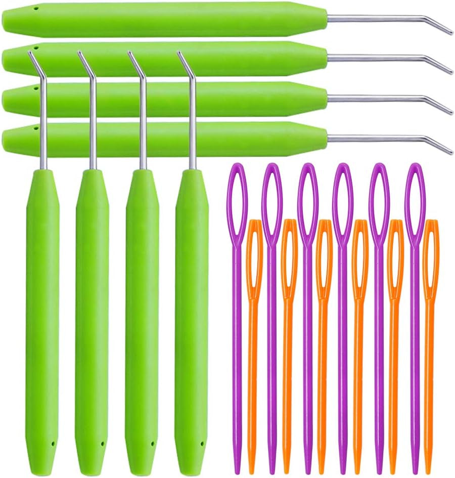 Loom Knit Hook Set, Crochet Needle Hook Kit, 8 Pcs Green Knitting Loom Hooks with 12 Pcs Colorful Plastic Sewing Needles for Knitting Looms Knitting Boards