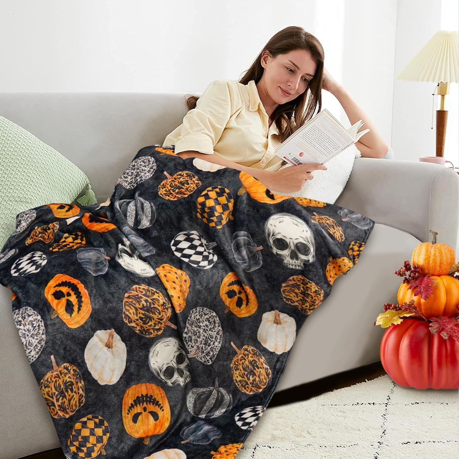 Halloween faux fur sold ghost blanket decorative throw 50x60