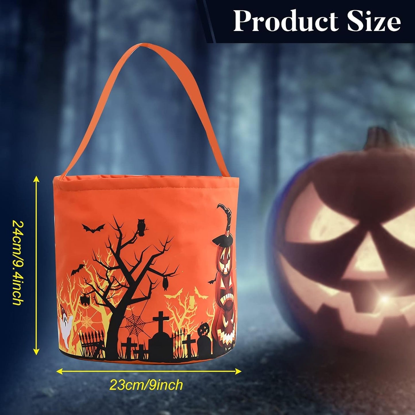 Halloween Trick or Treat Candy Bags LED Light up Pumpkin Bucket, Collapsible Reusable Candy Basket, Fabric Tote Gift Goody Bags for Kids Halloween Party (Orange-Led)