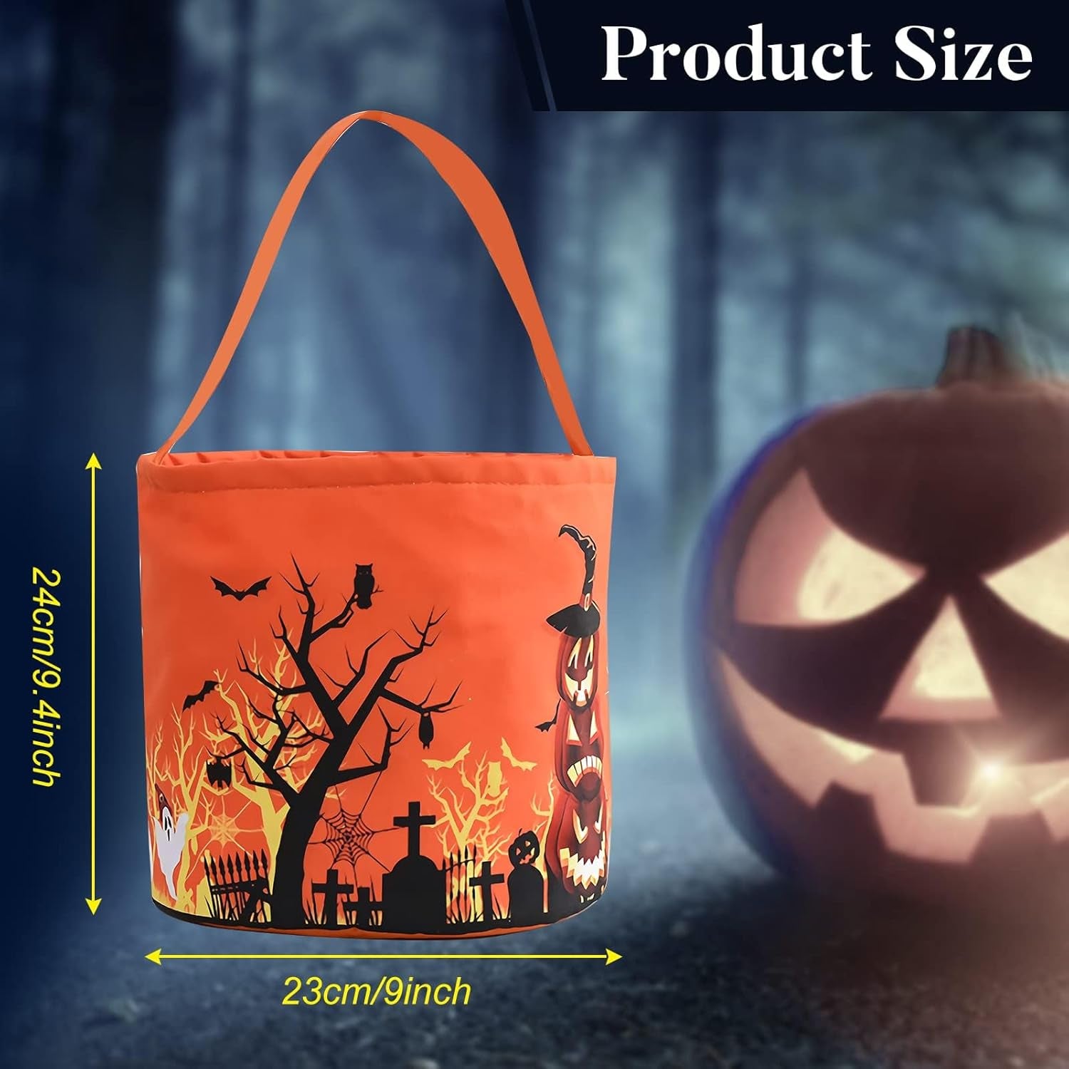 Halloween Trick or Treat Candy Bags LED Light up Pumpkin Bucket, Collapsible Reusable Candy Basket, Fabric Tote Gift Goody Bags for Kids Halloween Party (Orange-Led)