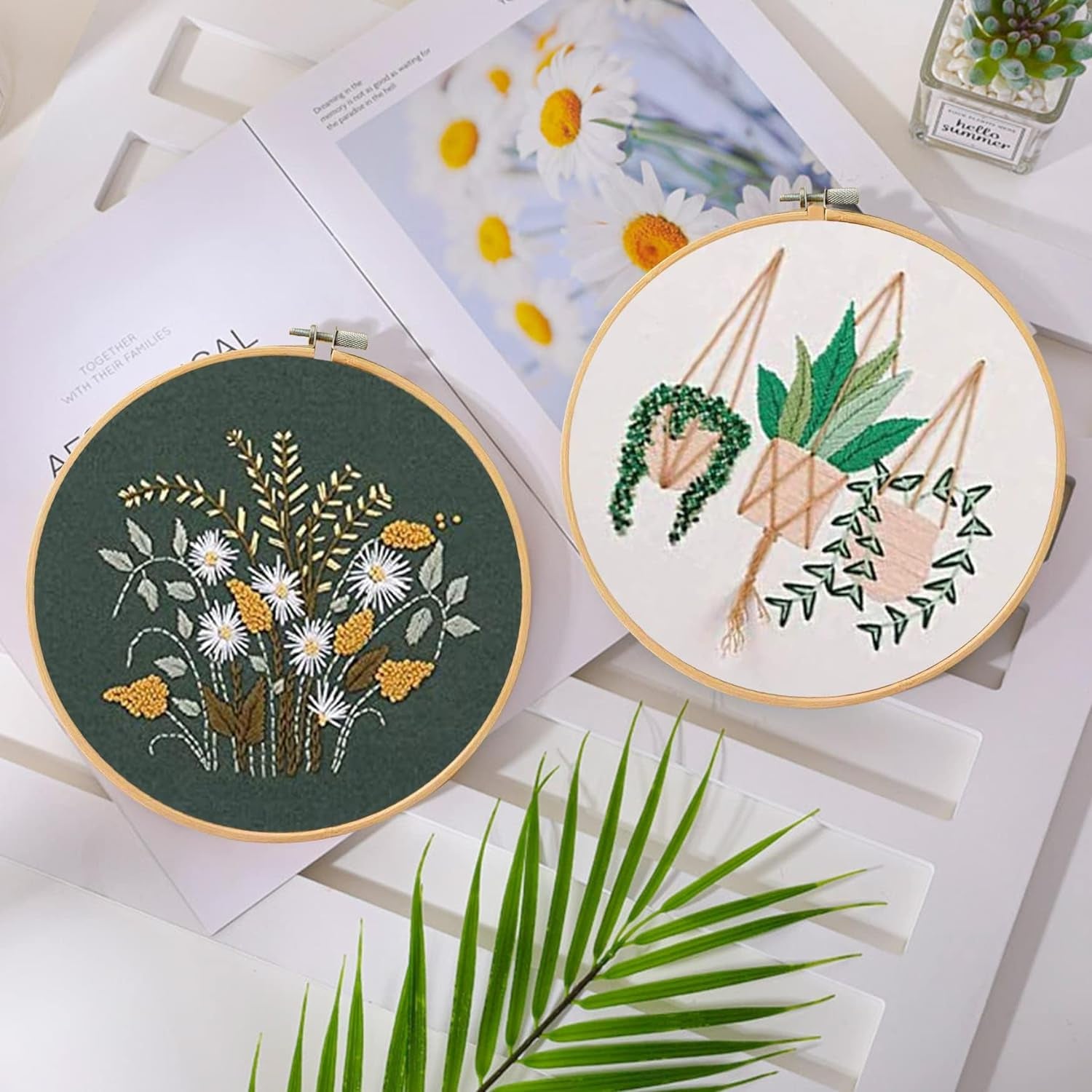 3 Sets Embroidery Kit for Beginners Needlepoint Cross Stitch Kits for Adults,Stitch Learning DIY Kit with Easy Instruction Video,Stamped Floral Embroidery Patterns,Hoop,Threads,Sewing Hobby
