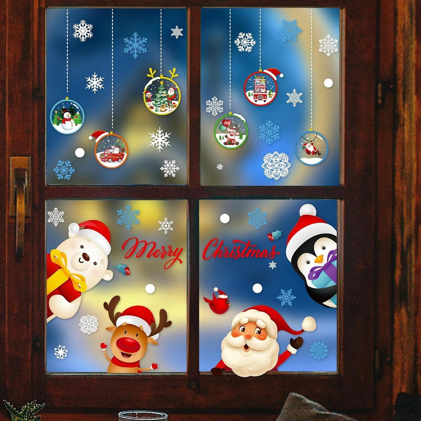 White Christmas Snowflakes Window Clings Reusable 8 Sheets Large Medium Small Snowflakes Christmas Window Stickers Cute Window Decor, Various Different Snowflakes for Xmas Party