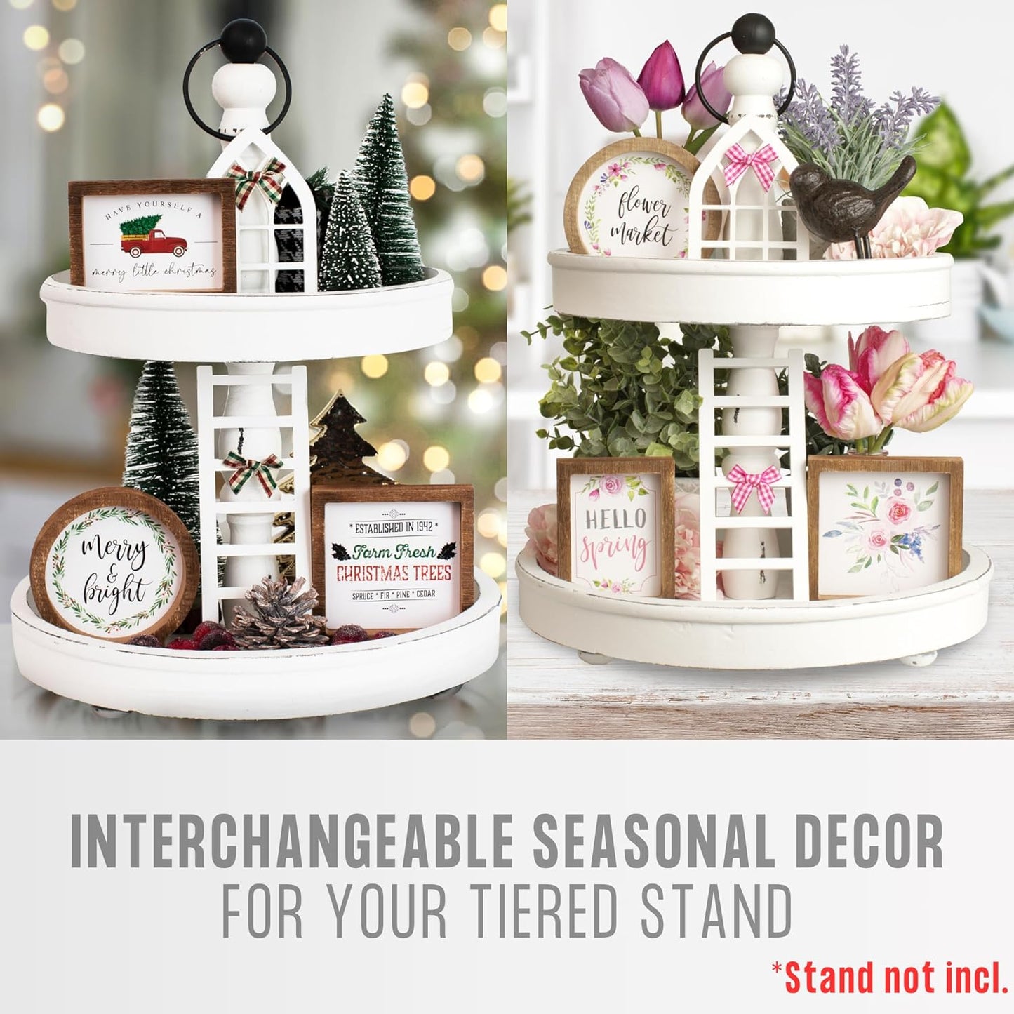 The Ultimate Farmhouse Christmas Tiered Tray Decor Set - Beautiful Year round Seasonal & Halloween Holiday Decoration Bundle - the Perfect Fall Centerpiece Design for Home & Kitchen Decor