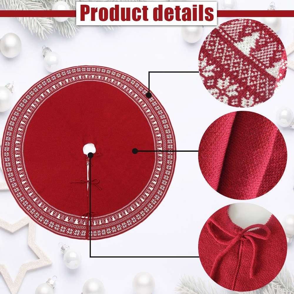 Christmas Tree Skirt, Christmas Decorations,Knitting Wool Retro Small Snowflake Xmas Tree Skirt Decorations,Can Be Used as a Shawl.(48 Inch,Red)…