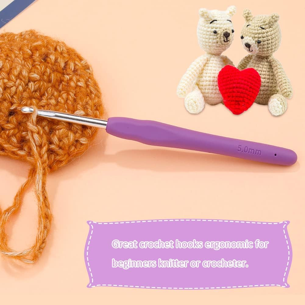 Crochet Hook, 5.0 Mm Ergonomic Crochet Hook, Crochet Needles, Ergonomic Handle Crochet Hook, Knitting Needles with Soft Handle Beginners and Experienced Crochet Hobbyists (5.0 Mm)