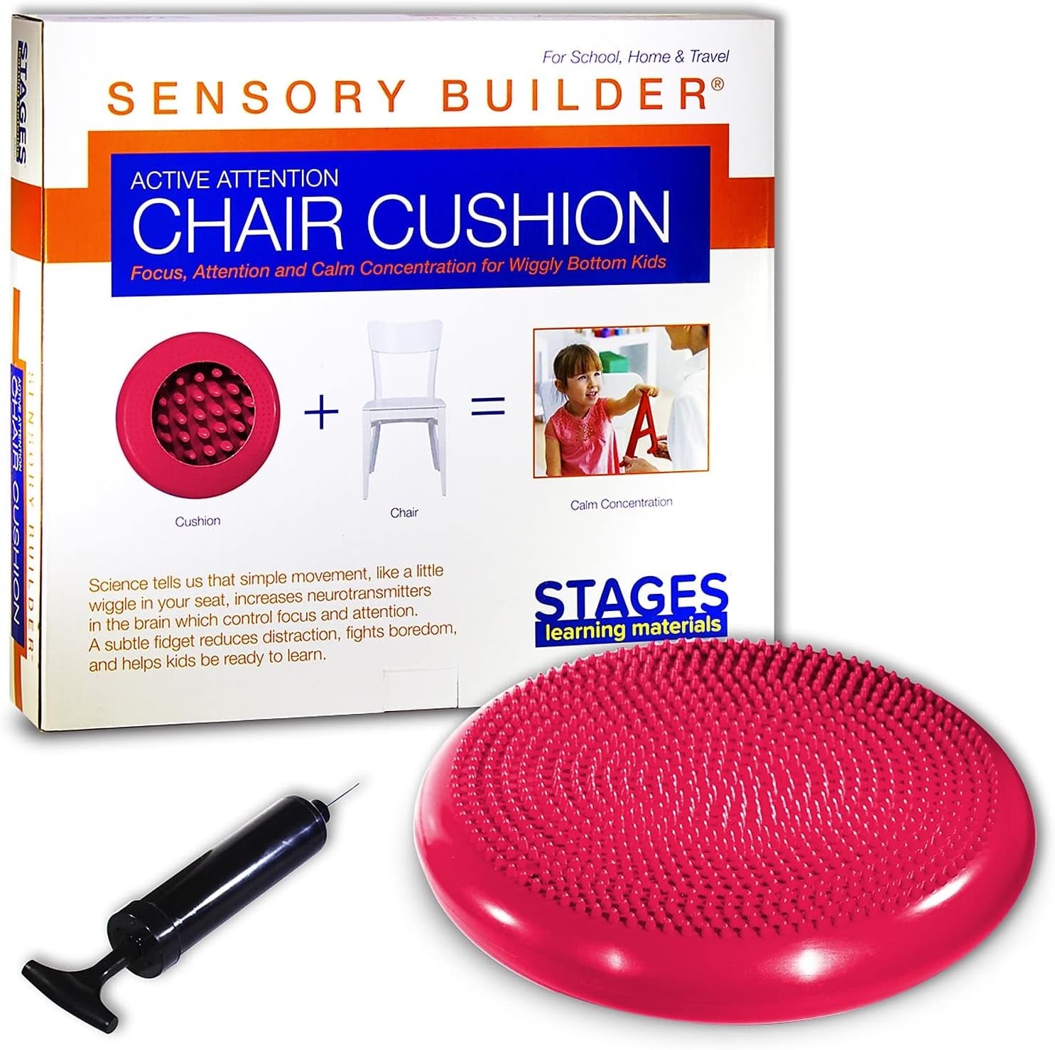 Sensory Builder Active Attention Chair Cushion for Wiggly Bottom Kids Seat, Red, 13" X 2.5