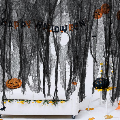 400 X 30 Inch Halloween Spooky Cloth - Black Large Size Halloween Scary Creepy Cloth - Windows Doorways Cover Gauze for Halloween Party Haunted House Decorations