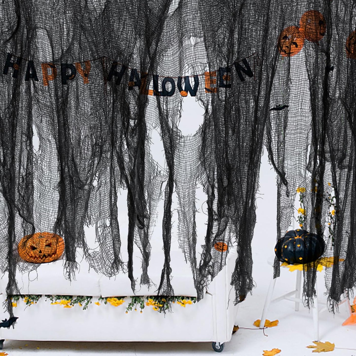 300 X 30 Inch Halloween Spooky Cloth - Black Large Size Halloween Scary Creepy Cloth - Windows Doorways Cover Gauze for Halloween Party Haunted House Decorations