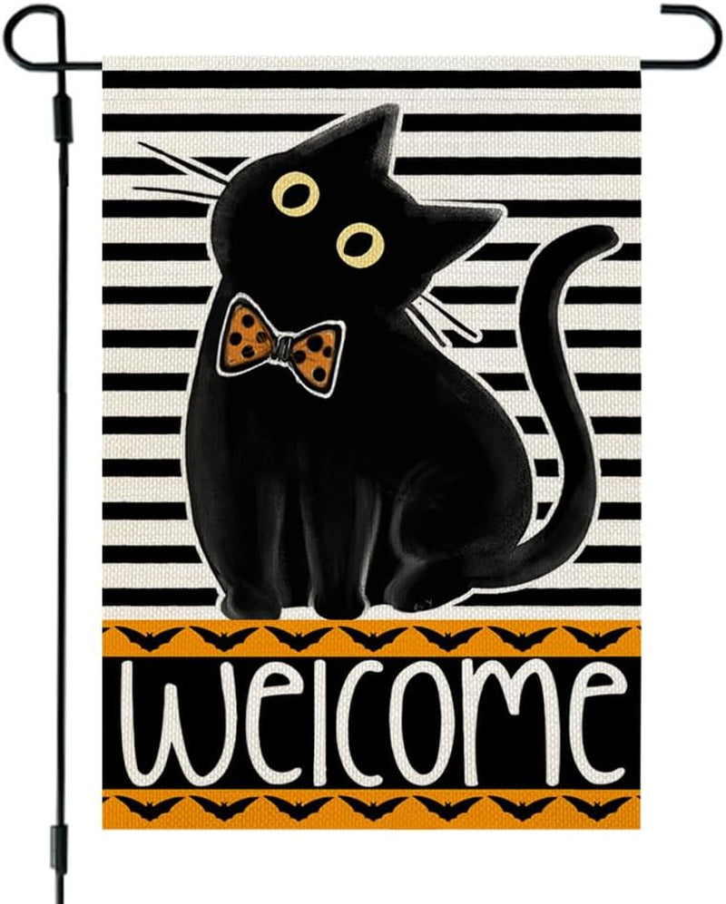 Halloween Black Cat Garden Flag 12X18 Inch Double Sided for outside Small Holiday Yard Decoration