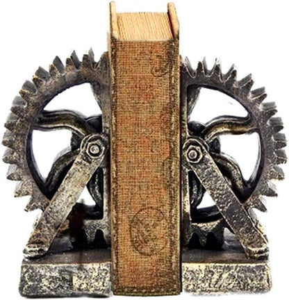 25662 Decorative Bookend Gear Book Ends Industrial Rustic Vintage Unique Heavy Statues Bookshelves Stopper Support Home Decor Accents