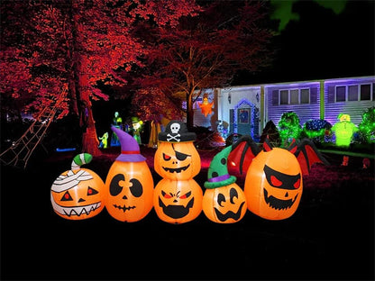 Amazingforless (4Ft-12Ft) Halloween LED Inflatable Decoration W/Blower Spooky Blow Ups (Frankenstein, Dragon, Ghost, Pumpkin, Skeleton Dog,Tree, Witch, Bathroom, Archways) (Pumpkin Family - 8Ft)…