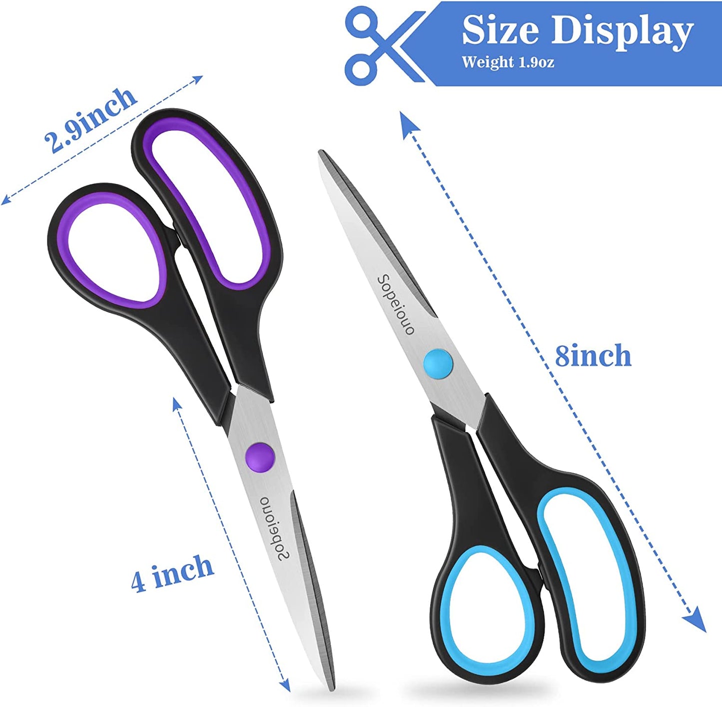 Scissors Set of 6-Pack, 8" Scissors All Purpose Comfort-Grip Handles Sharp Scissors for Office Home School Craft Sewing Fabric Supplies, High/Middle School Student Teacher Scissor, Right/Left Hand