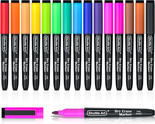 Dry Erase Markers, 15 Colors Magnetic Whiteboard Markers, Fine Point, Perfect for Writing on Whiteboards, Dry-Erase Boards,Mirrors for School Office Home