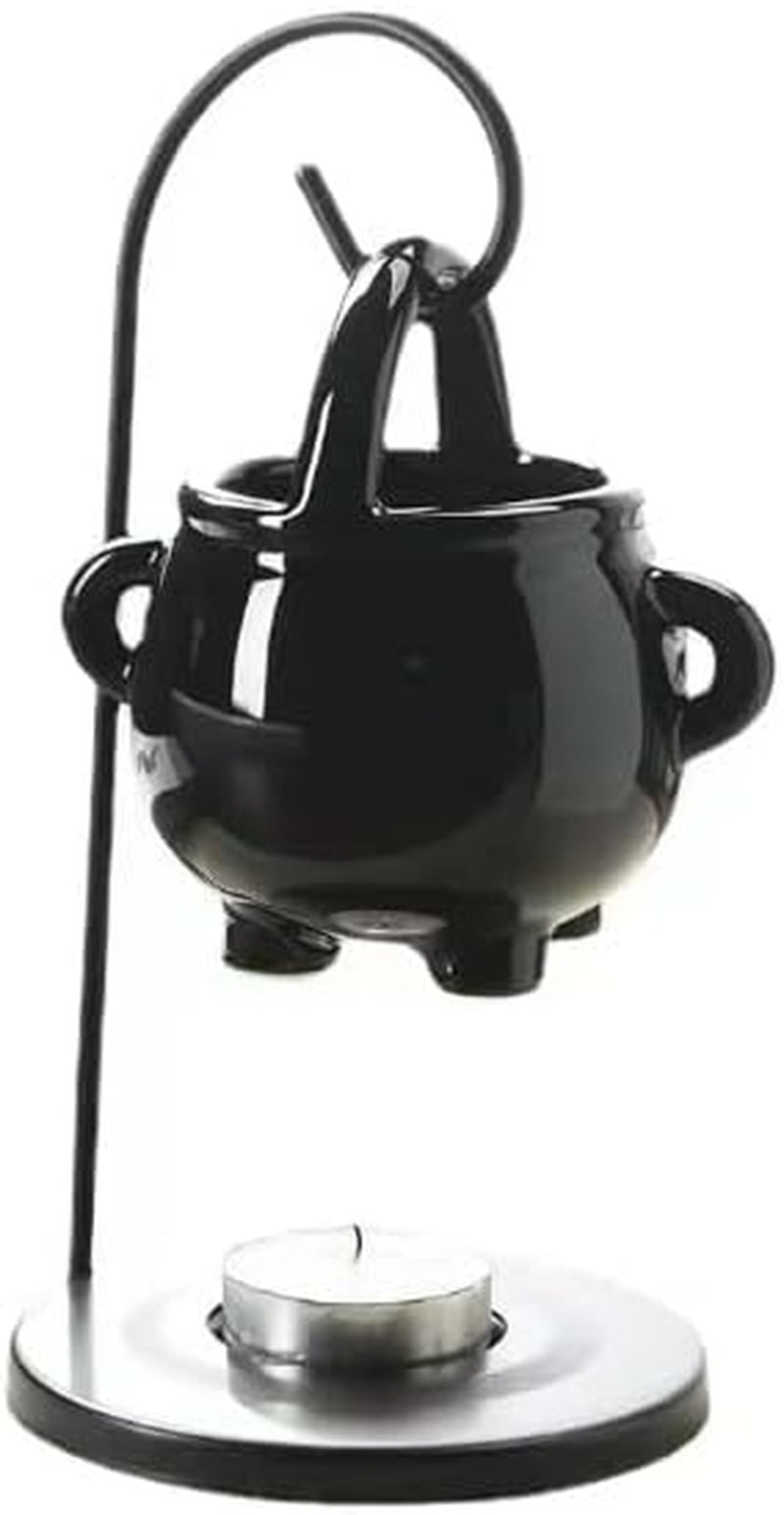 Hanging Pagan Cauldron Oil Burner, Black Wax Warmer Aroma Diffuser, with Handle, for Essential Fragrance Wax Melts, Enchanting Witches' Home Decor Element.