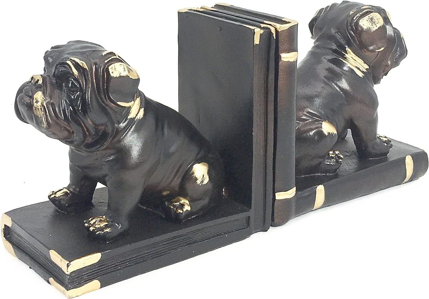 Bulldog Bookend Pug Mascot Boston Dog Statues Pet Rustic Unique Book Ends Farmhouse Home Office Books Shelves Stoppers Holder Nonskid Rustic Vintage Decorative Sculpture