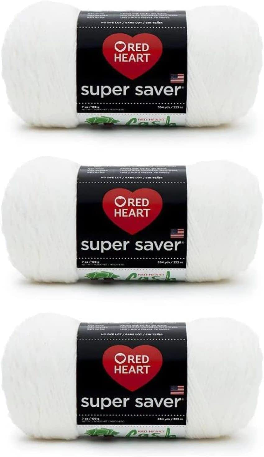 Super Saver White Yarn - 3 Pack of 198G/7Oz - Acrylic - 4 Medium (Worsted) - 364 Yards - Knitting/Crochet