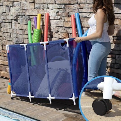 Pool Noodles Holder, Toys, Floats, Balls and Floats Equipment Mesh Rolling Storage Organizer Bin, Extra-Large, (47.2" W X 30.2" L X 34" H), Blue/White Style 455119