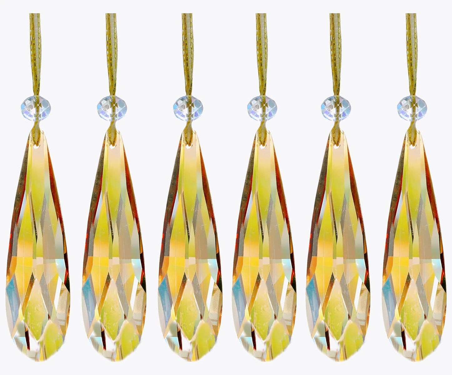 Crystal Glass Christmas Ornaments, 6Pcs Teardrop Prism Hanging Crystals for Christmas Tree,Centerpieces,Wedding,Party Decor (Gold)