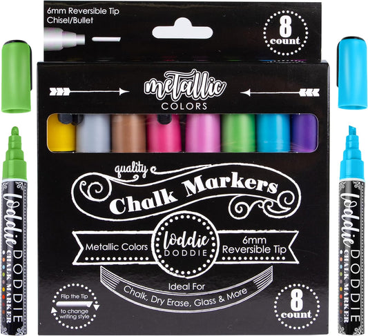 Liquid Chalk Markers for Chalkboard - 6Mm Reversible Chisel and Bullet Tips, Chalkboard Markers Erasable, Metallic Chalk Pens 8 Count