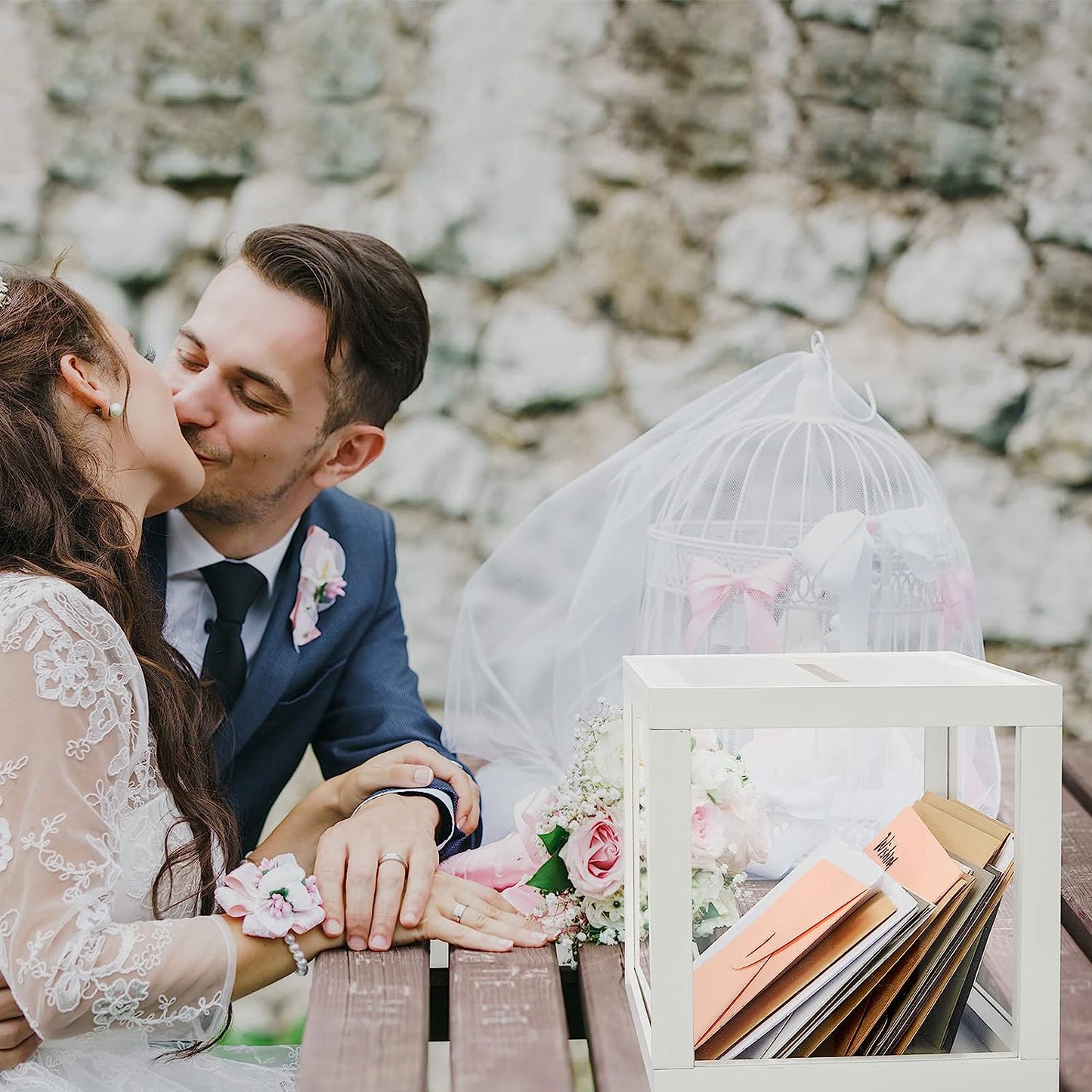 Card Box for Reception, White Wedding Card Box Money Box Card Holder Box with Lid Wedding Gift Box,Frosted Card Box for Wedding