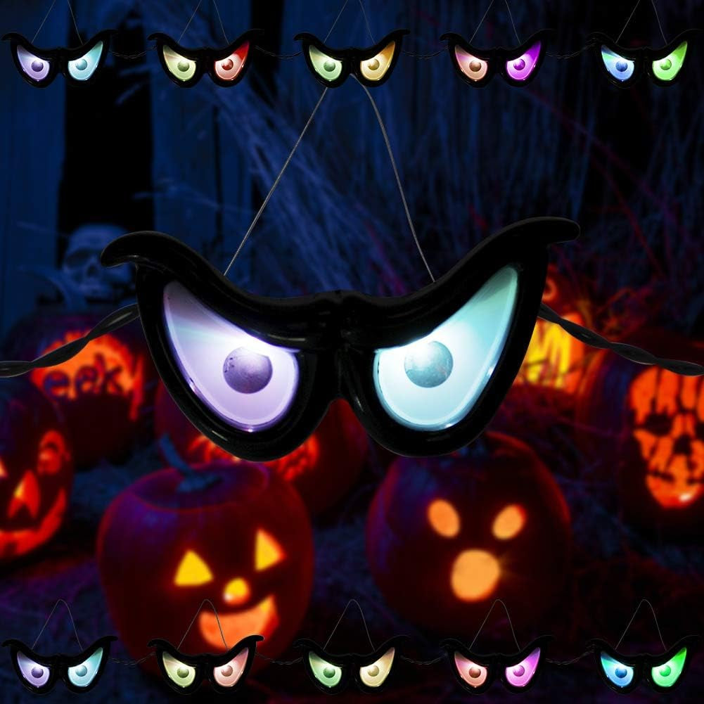 Halloween Eyes Lights, 5 Pairs Glowing Eyes Halloween Decorations with Hanging Rope, Spooky Eyeballs String Lights Decor for Bushes Tree Wall Window Outdoor Indoor
