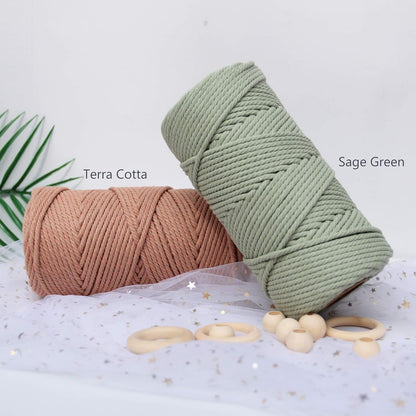 Macrame Cord 3Mm 109 Yards Sage Green 1 Pack,Natural Cotton Rope for Colored Macrame Knitting, 4 Strands Twist Cotton Rope Macrame 3Mm for Beginner Handmade Colored Wall Hanging Weaving Tapestry