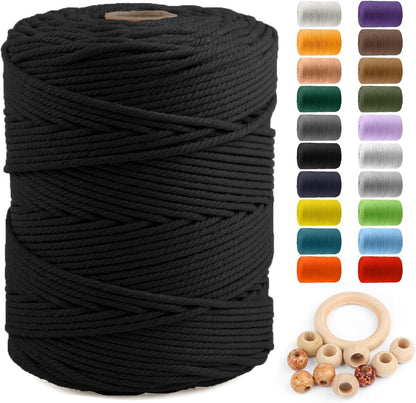 Macrame Cotton Cord 5Mm X 109 Yards,  100% Natural Handmade Colorful 4 Strands Twisted Braided Cotton Rope for Wall Hanging Plant Hangers Gift Wrapping Tapestry DIY Crafts(100M,White)