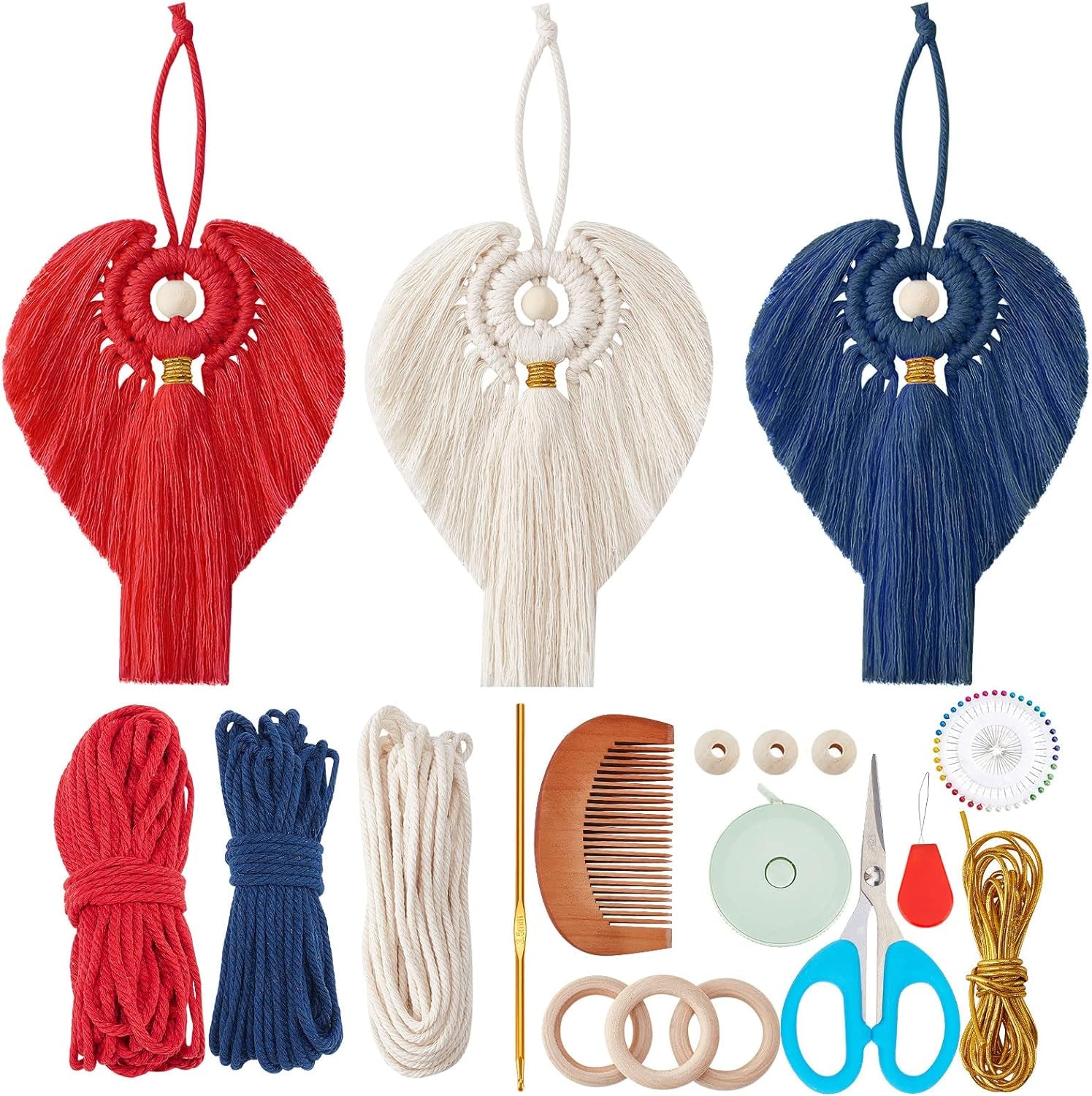 3 Set DIY Macrame Angel Kit Macrame Angel Hanging Ornament Boho Macrame Wall Hanging Decor Spring Macrame Kit for Beginners Macrame DIY Kit Spring Gift for Mom Girls