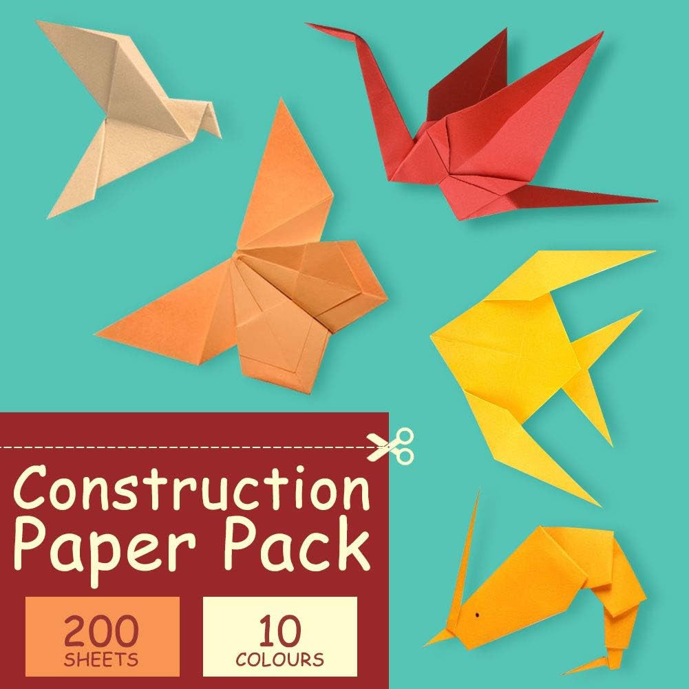 Construction Paper Pack, 200Sheets Heavy Duty Construction Paper Color Copy Paper for Crafts & Art, A4, 10 Assorted Colors, School Supplies