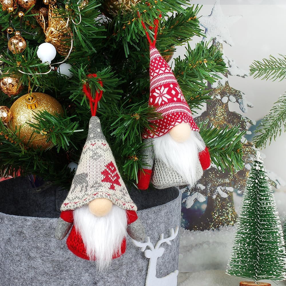 Gnome Christmas Ornaments with Led Light, Handmade Swedish Tomte Xmas Gnomes Plush Doll, Scandinavian Santa Elf Table Ornaments, Lighting Hanging Christmas Tree Decorations Home Decor (6 Pack)