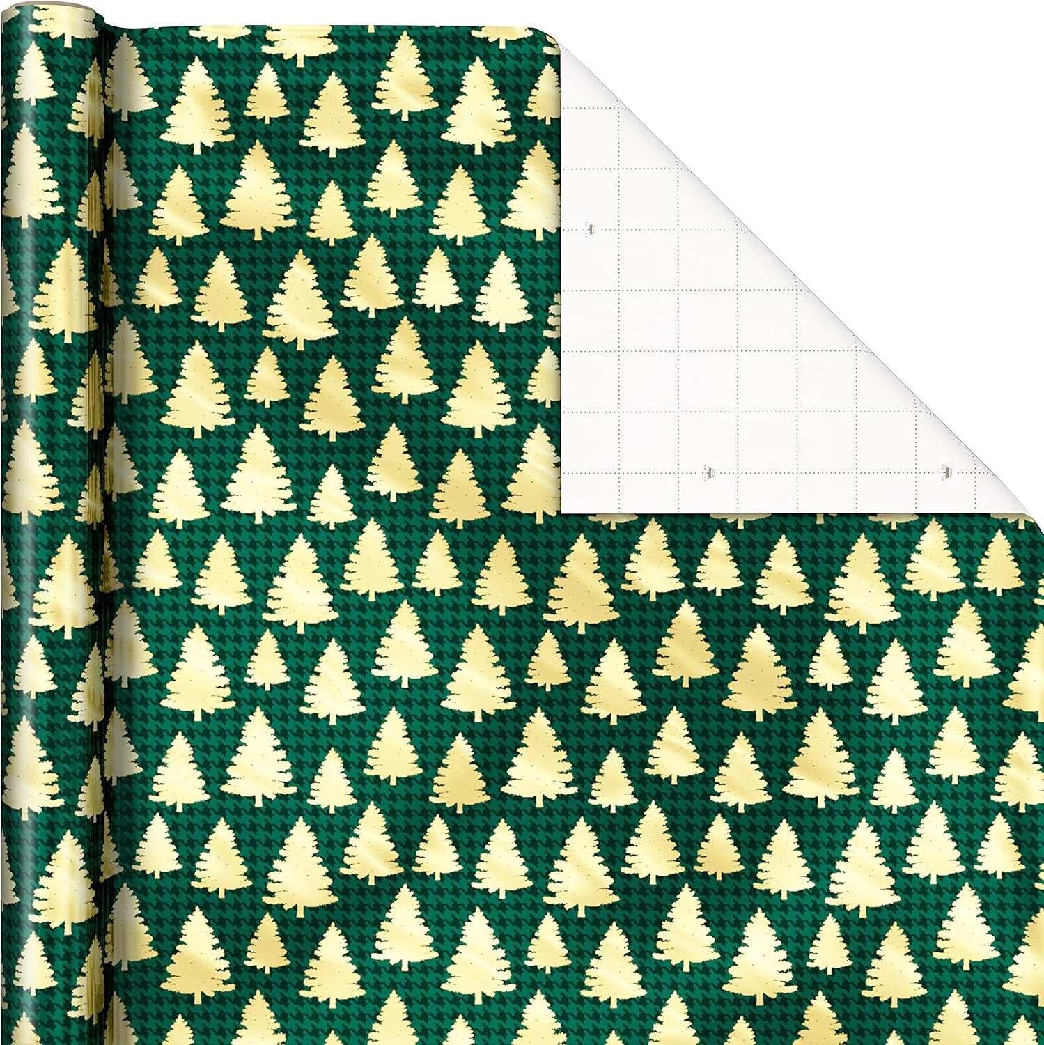 Foil Christmas Wrapping Paper with Cut Lines on Reverse (3 Rolls: 60 Sq. Ft. Ttl) Classic Santa Claus, Gold Merry Christmas, Green Plaid with Gold Trees