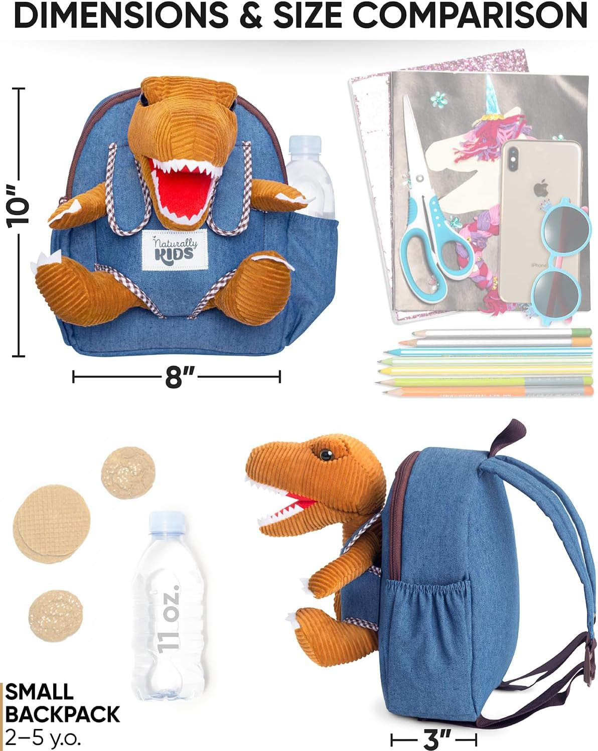 Tiny Dinosaur Backpack - Very Xx-Small Toddler Backpack Purse for Boys Girls - Dinosaur Toys for Kids Age 2 - Little Backpack W Brown Plush T Rex