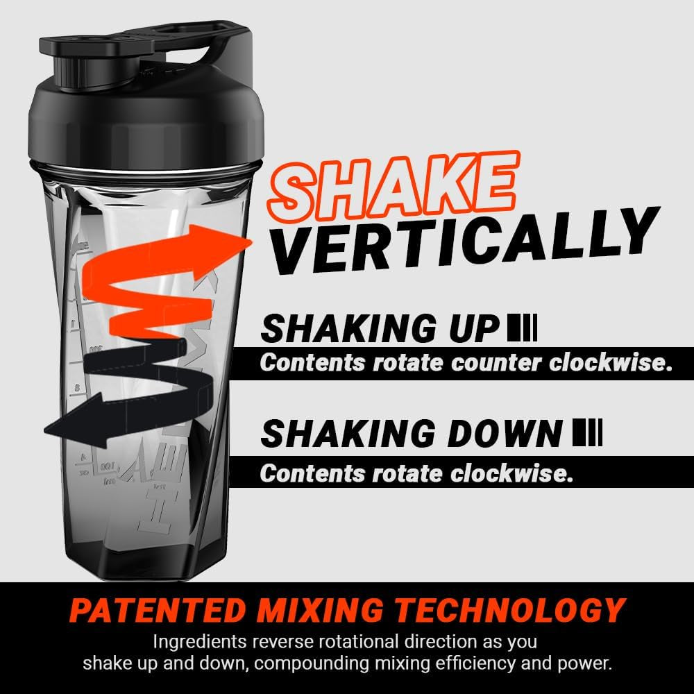 2.0 Vortex Blender Shaker Bottle Holds Upto 28Oz | No Blending Ball or Whisk | USA Made | Pre Workout Protein Drink Shaker Cup | Weight Loss Supplements Shakes | Top Rack Safe