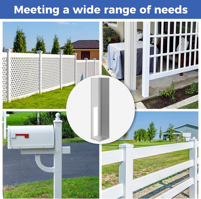Vinyl Fence Concrete/Wood Post Mount Tower 2PCS Fence Post for Vinyl Fence 5 X 5 X 24 Inch Iron Material Coated Powder Fence Post Insert